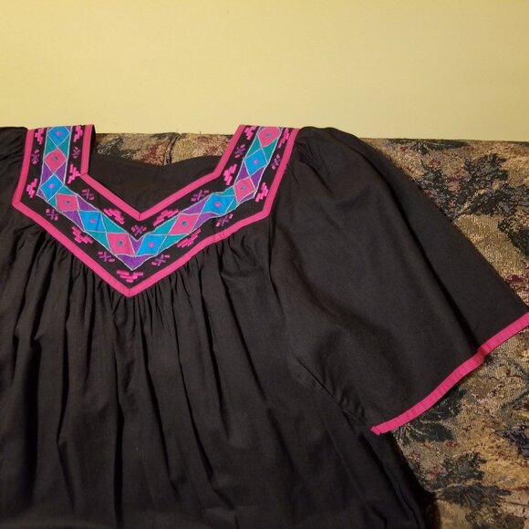 Rare, vintage, Aztec, SW dress, M, L, long, loose flowing or belt, black cotton - Picture 3 of 9